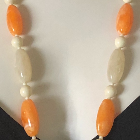 Mod Orange & Cream Beaded Necklace - Picture 3 of 5